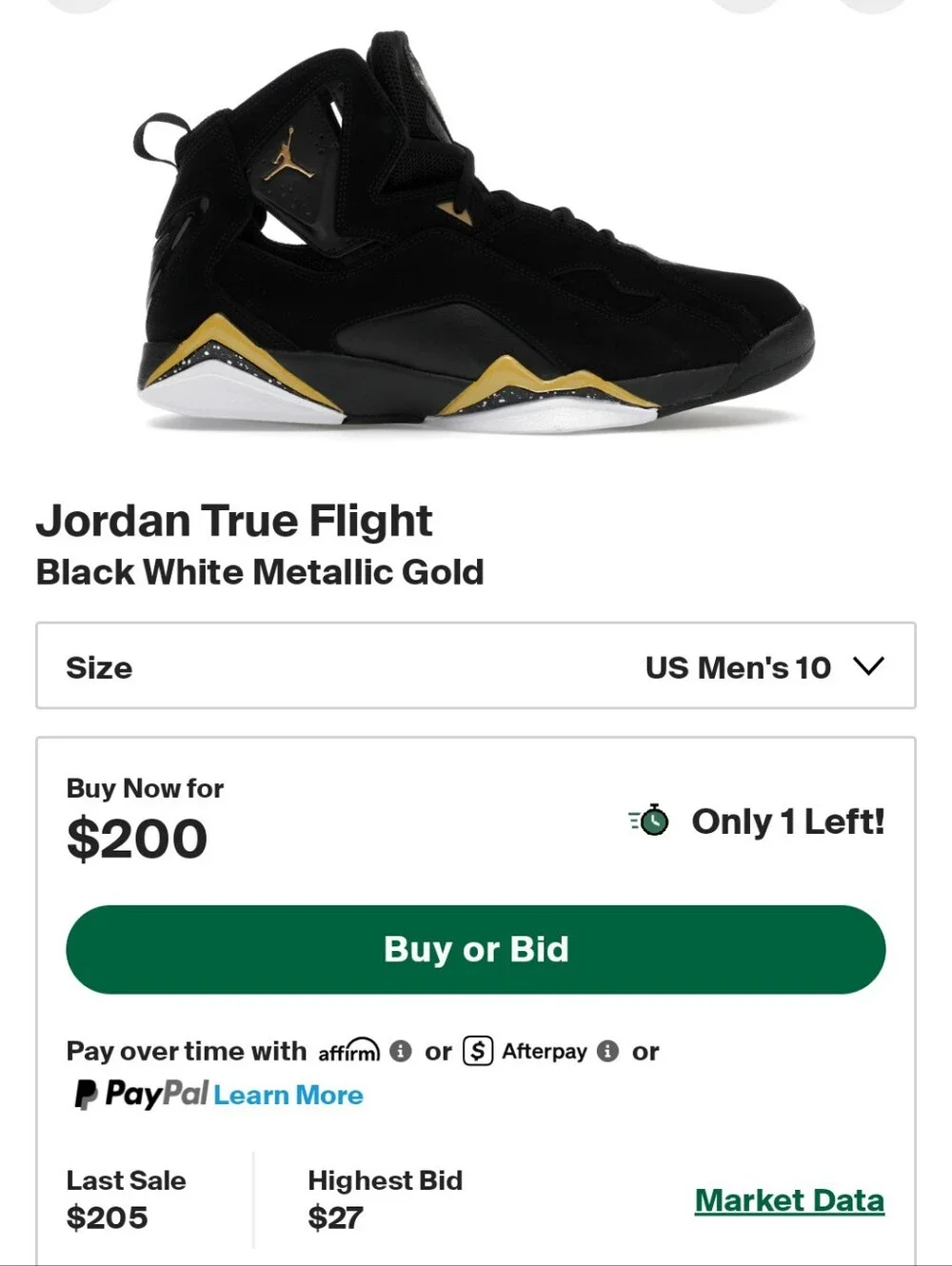 Air Jordan True Flight Men's Black White with Metallic Gold